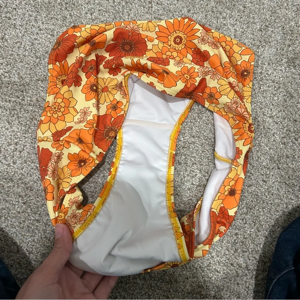 Geode Floral Bikini bottoms high waist 70s orange retro